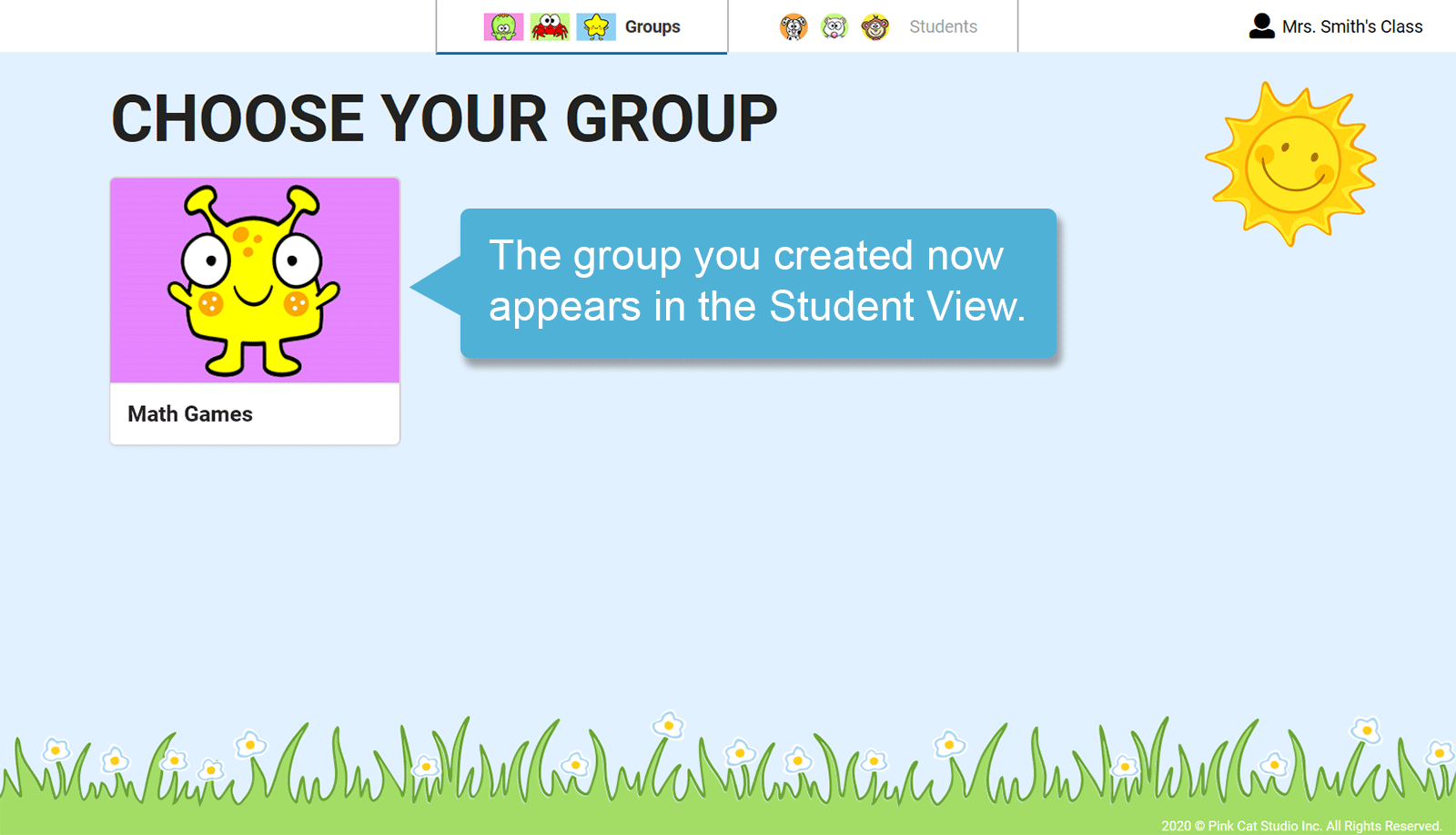 screen capture of the Student View Groups page